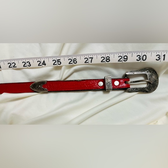 Vintage Red Snakeskin style leather belt hand made in Texas by Circle of Yoakum - Picture 9 of 12